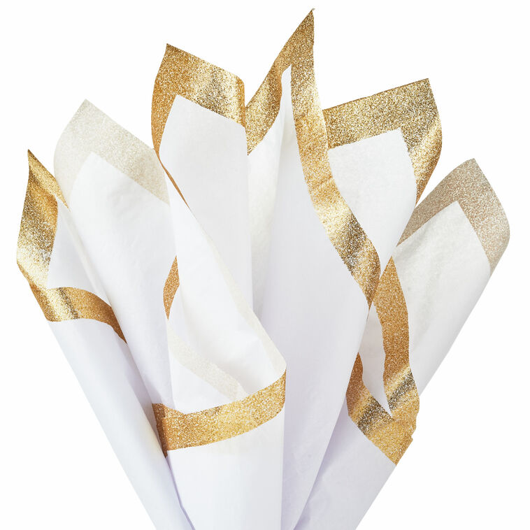 Hallmark White Tissue Paper With Gold Glitter Edges 4 Sheets