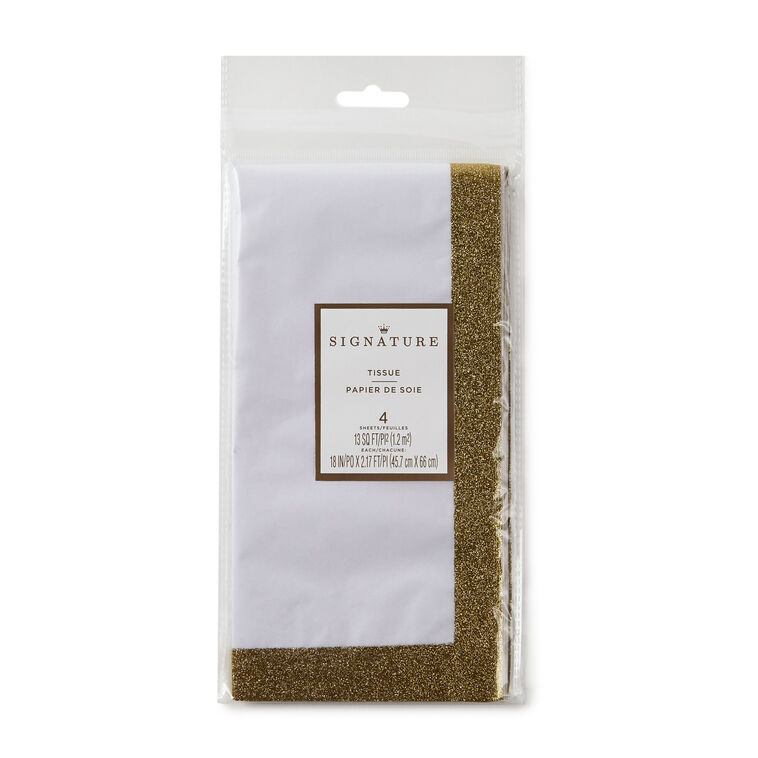 Hallmark White Tissue Paper With Gold Glitter Edges 4 Sheets