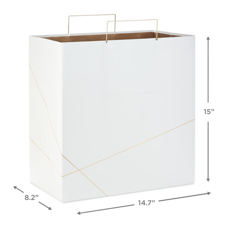 Hallmark White With Gold Extra-Deep Square Gift Bag 15"