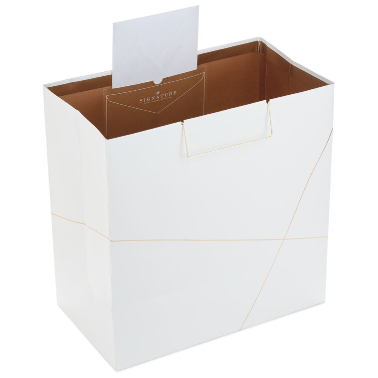 Hallmark White With Gold Extra-Deep Square Gift Bag 15"