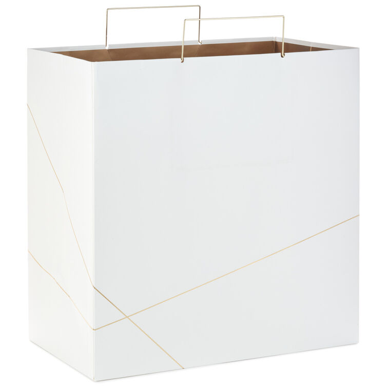 hallmark White With Gold Extra-Deep Square Gift Bag 15"