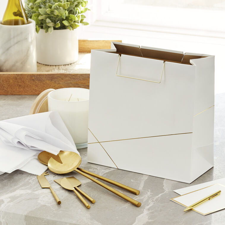 Hallmark White With Gold Large Square Gift Bag 10.4"
