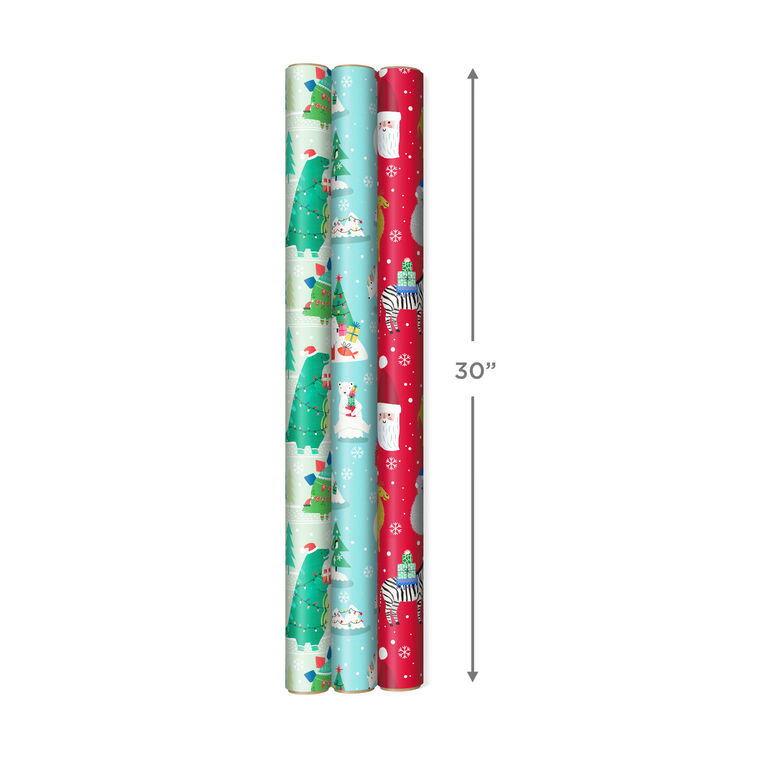 Hallmark Winter Friends 3-Pack Reversible Kids Christmas Wrapping Paper Assortment 120 Sq. Ft