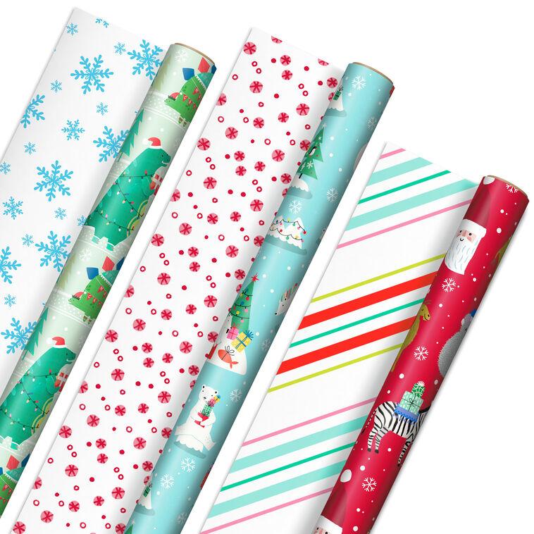 hallmark Winter Friends 3-Pack Reversible Kids Christmas Wrapping Paper Assortment 120 sq. ft