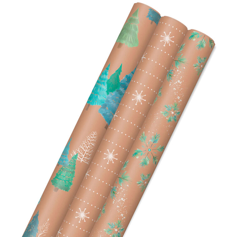 hallmark Winter Nature Kraft Prints 3-Pack Christmas Wrapping Paper 90 sq. ft