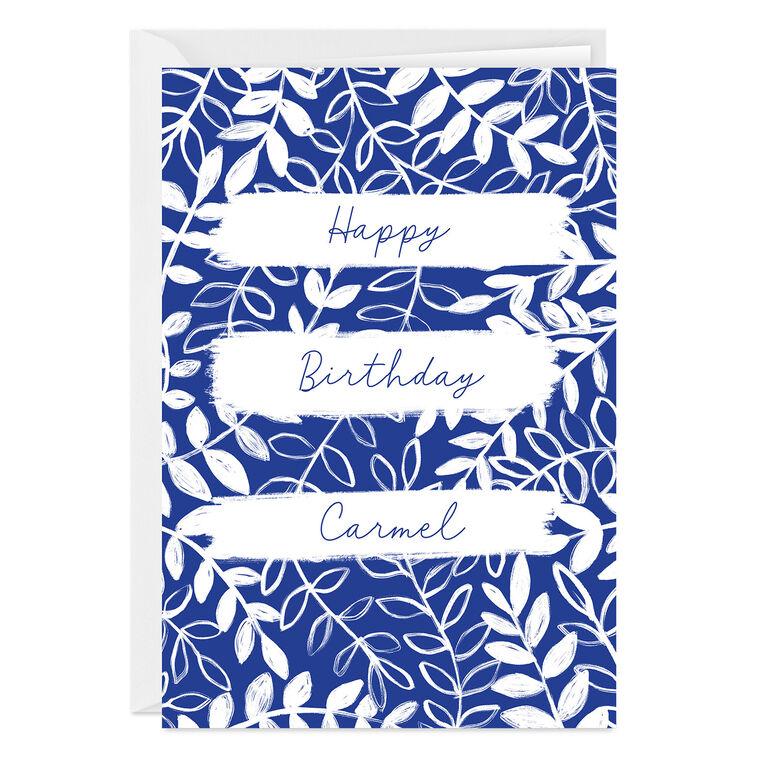 hallmark Wonderful Day Blue and White Foliage Custom Birthday Card