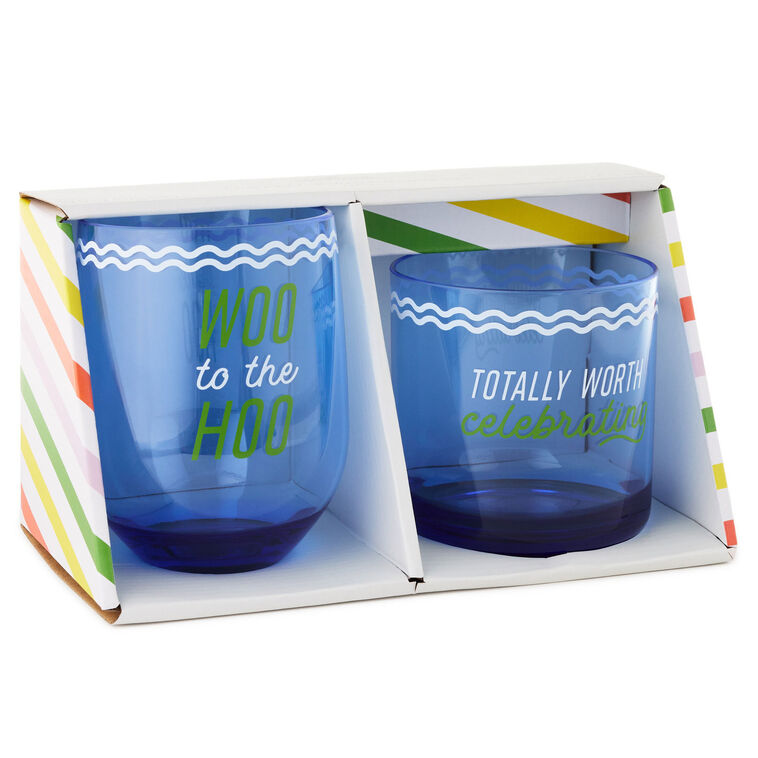 Hallmark Woo Hoo Worth Celebrating Drinking Glasses Set Of 2