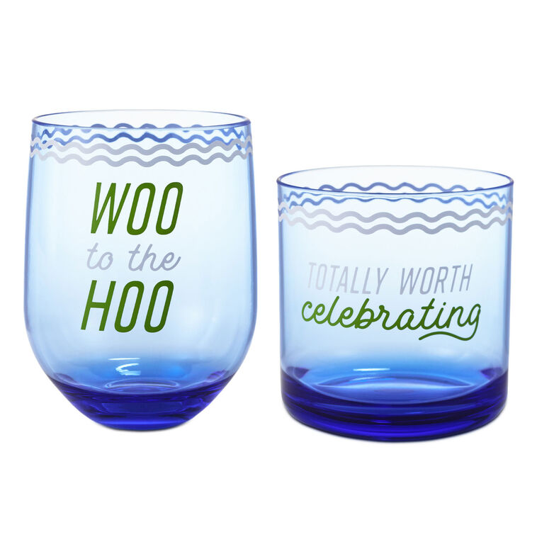 hallmark Woo Hoo Worth Celebrating Drinking Glasses Set of 2