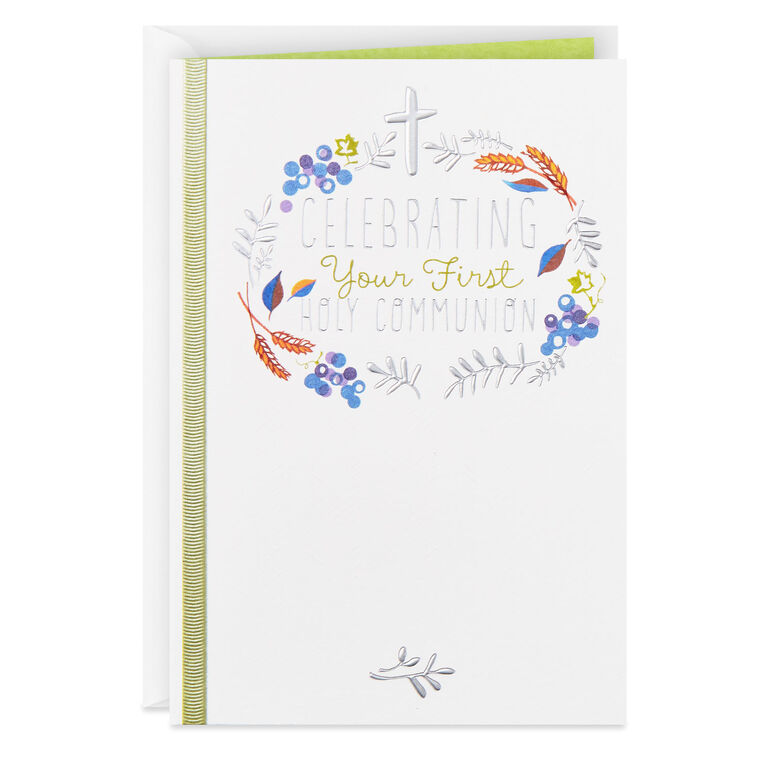 hallmark Wreath and Cross Religious First Communion Card