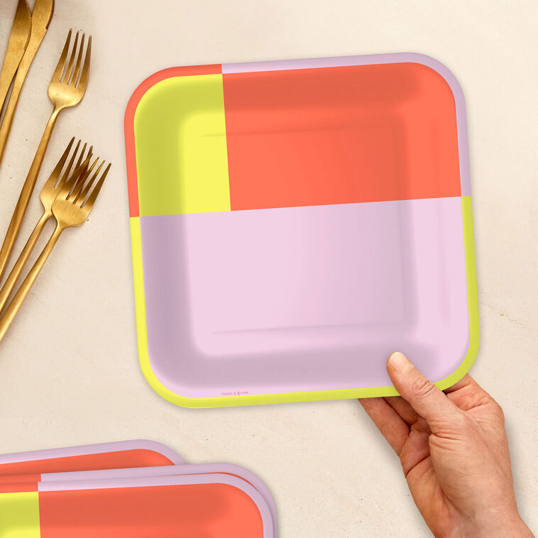 Hallmark Yellow Pink And Orange Color Block Dinner Plates Pack Of 8