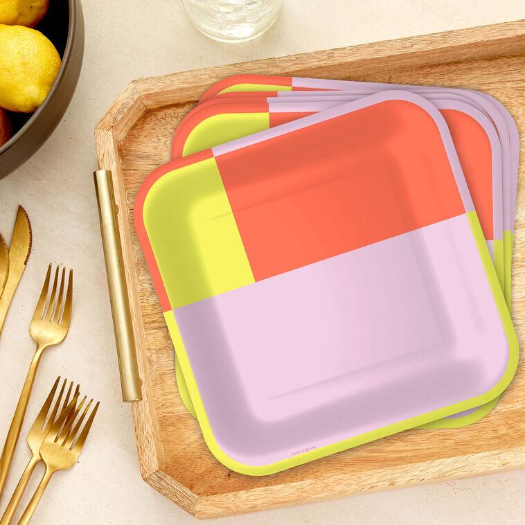 Hallmark Yellow Pink And Orange Color Block Dinner Plates Pack Of 8