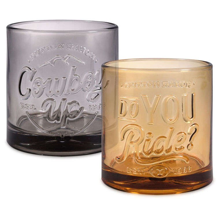 hallmark Yellowstone Cowboy Up Drinking Glasses Gift Set