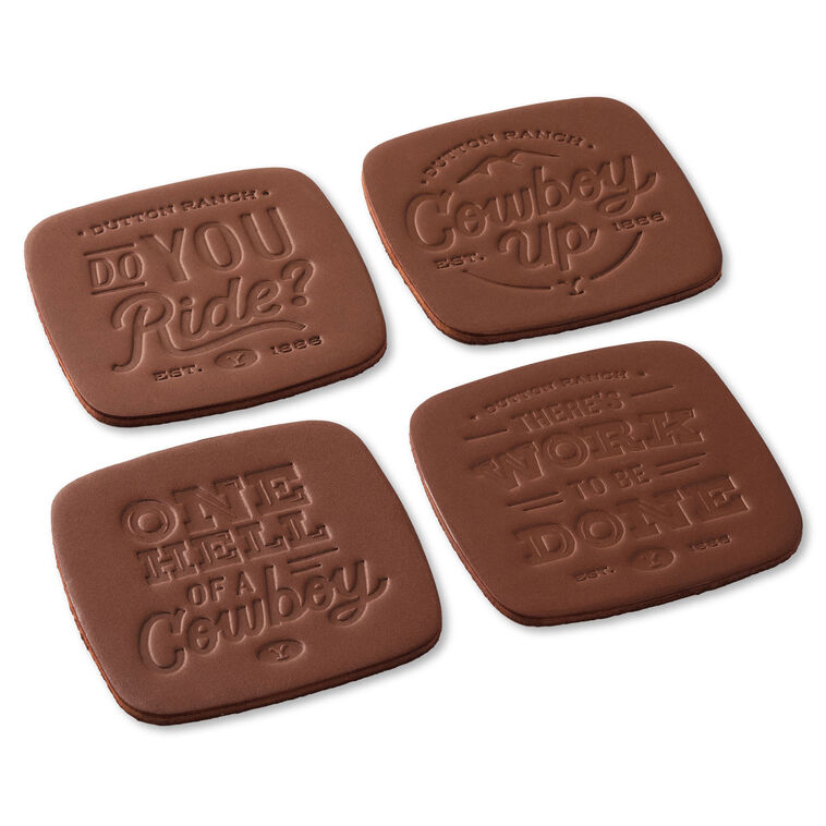 hallmark Yellowstone Dutton Ranch Bonded Leather Coasters Set of 4