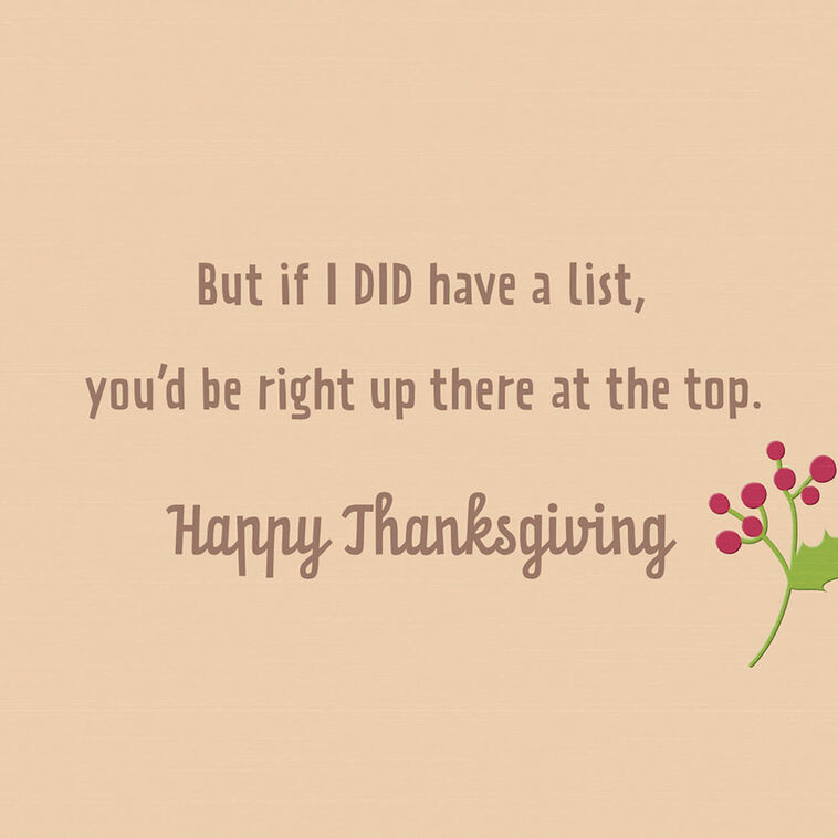Hallmark You're Top Of The Gratitude List Thanksgiving Card
