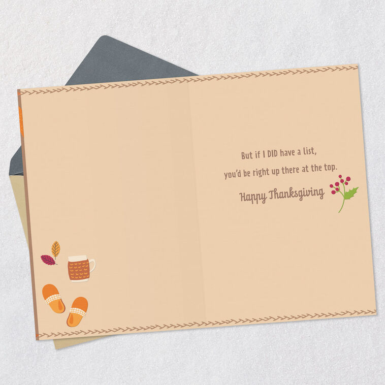 Hallmark You're Top Of The Gratitude List Thanksgiving Card