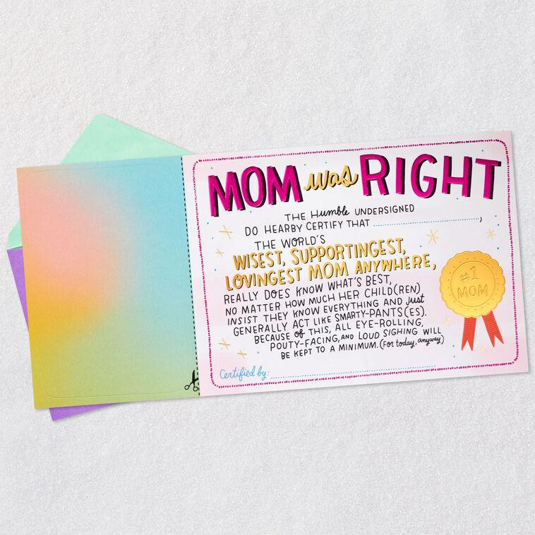 Hallmark You Were Right Certificate Funny Birthday Card For Mom