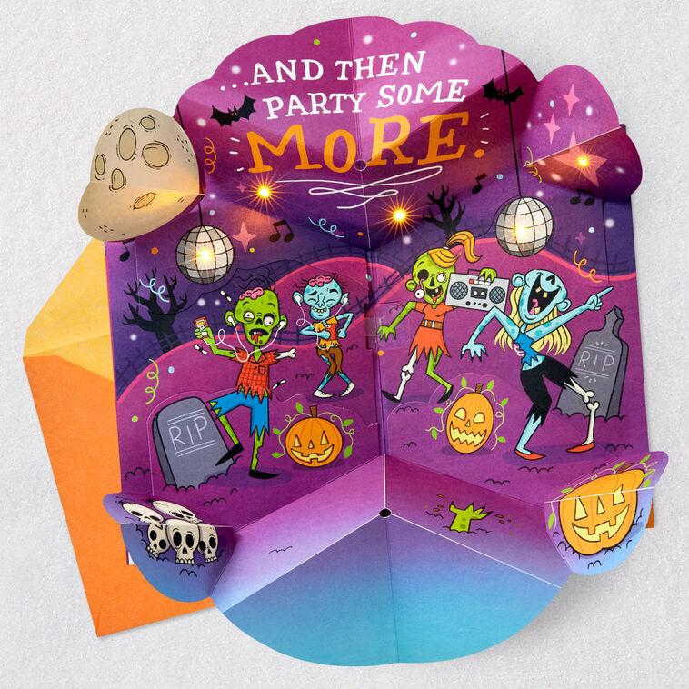 Hallmark Zombie Dance Party Funny Musical Pop-Up Halloween Card With Light