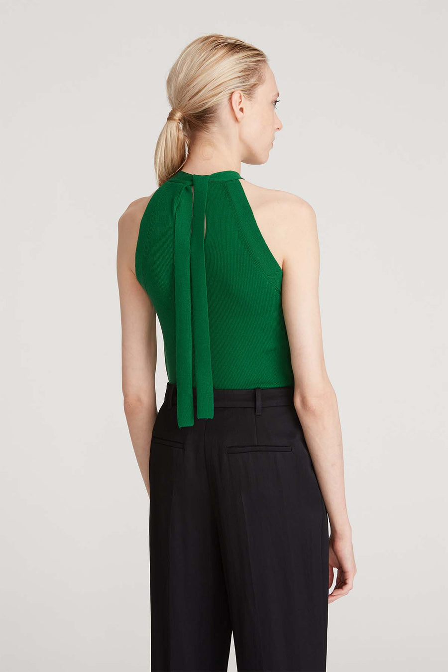 Halston Heritage Bailey Merino Wool Halter Knit Jade