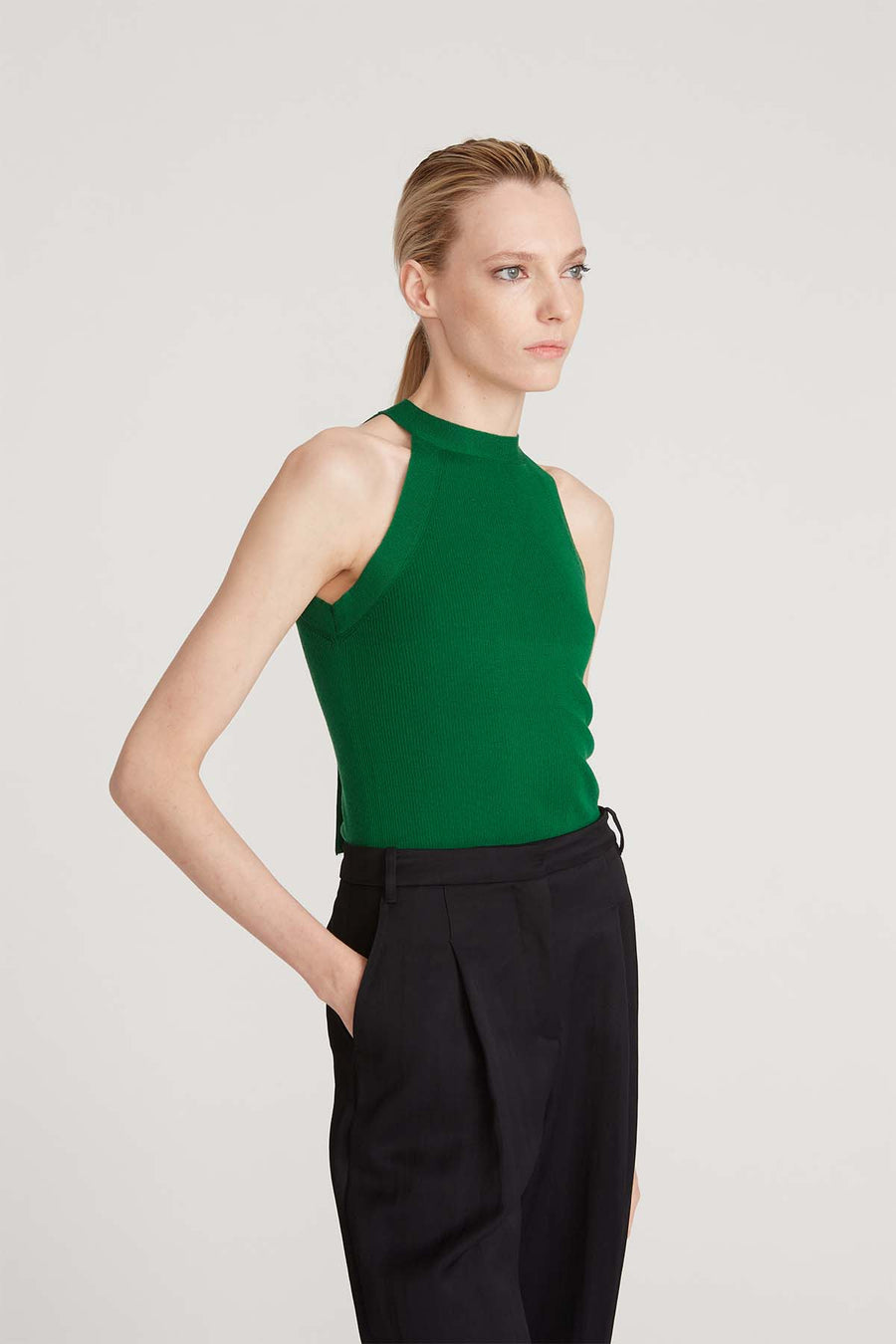 Halston Heritage Bailey Merino Wool Halter Knit Jade