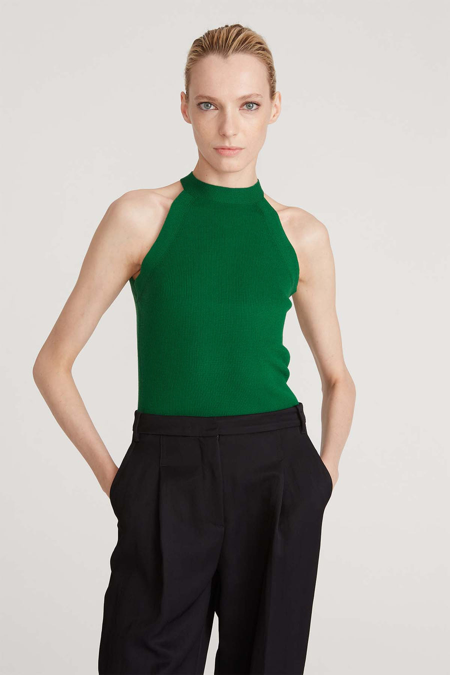 halston heritage Bailey Merino Wool Halter Knit Jade