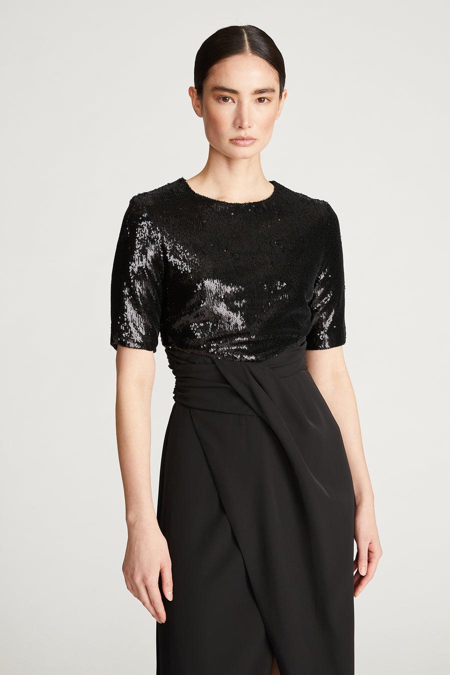 Halston Heritage Keagan Gown In Sequin & Crepe