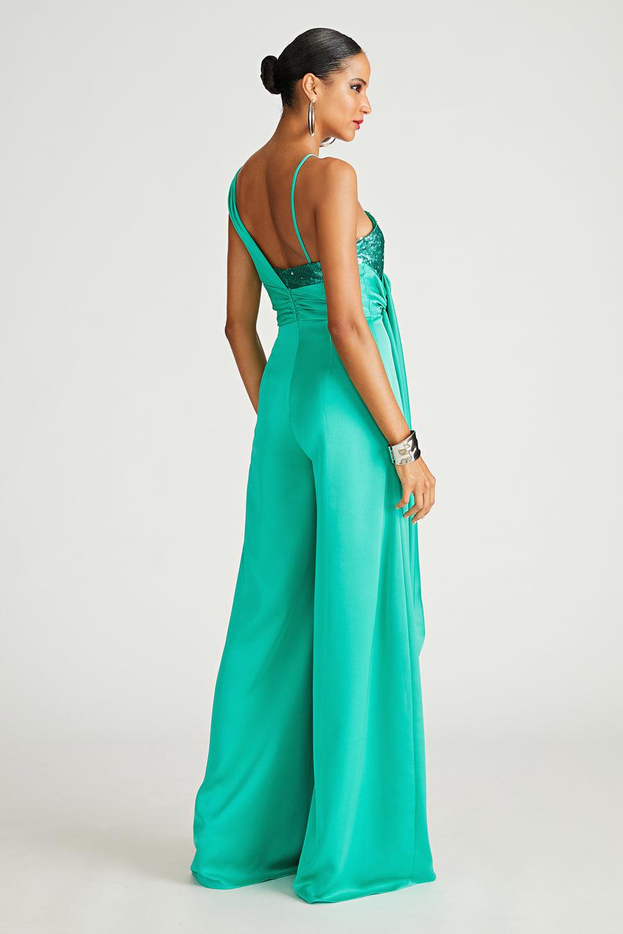 Halston Heritage Khi Jumpsuit In Satin & Sequin