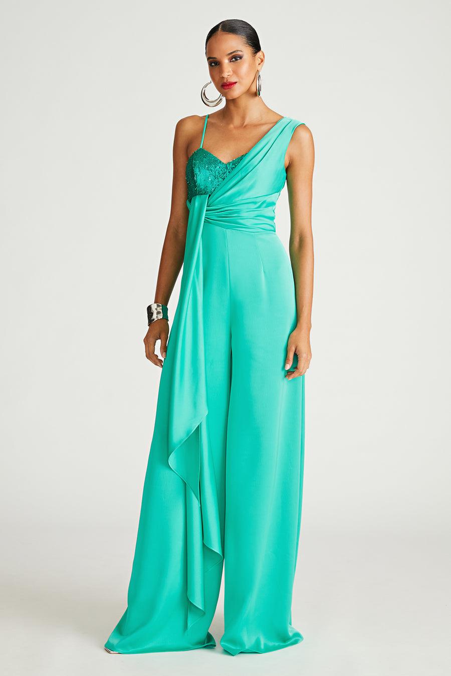 halston heritage Khi Jumpsuit In Satin & Sequin