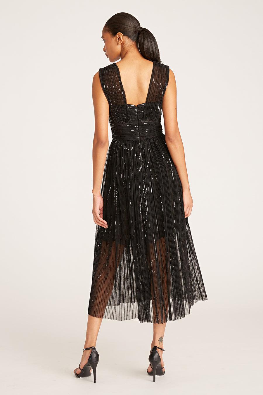 Halston Heritage Liana Dress In Pleated Sequins