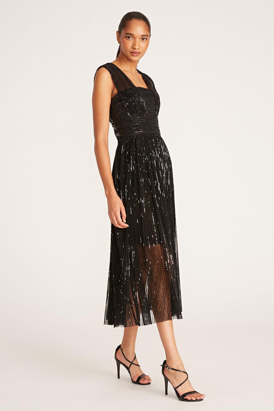 Halston Heritage Liana Dress In Pleated Sequins