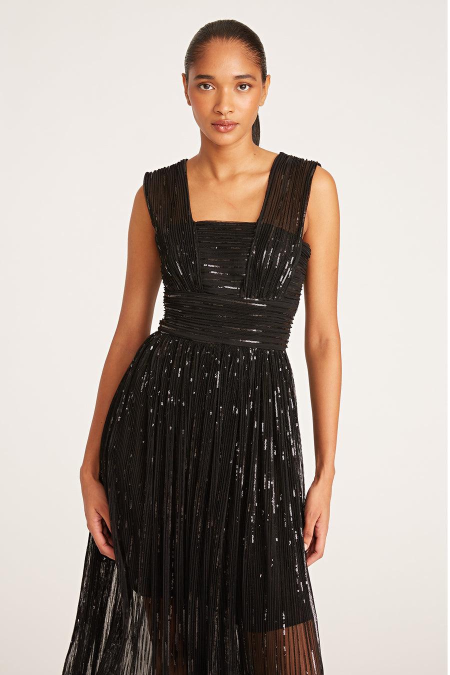 Halston Heritage Liana Dress In Pleated Sequins