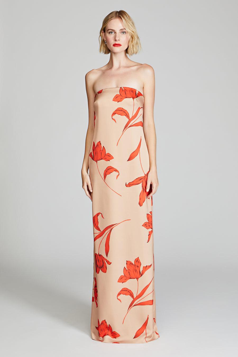 halston heritage Manuela Strapless Printed Gown