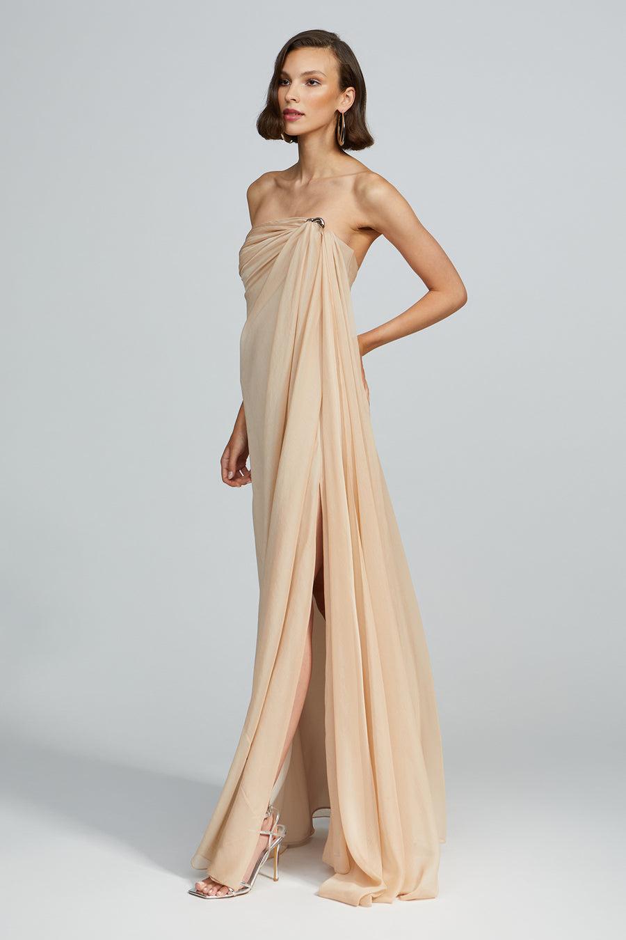 Halston Heritage Oyster Chiffon Gown