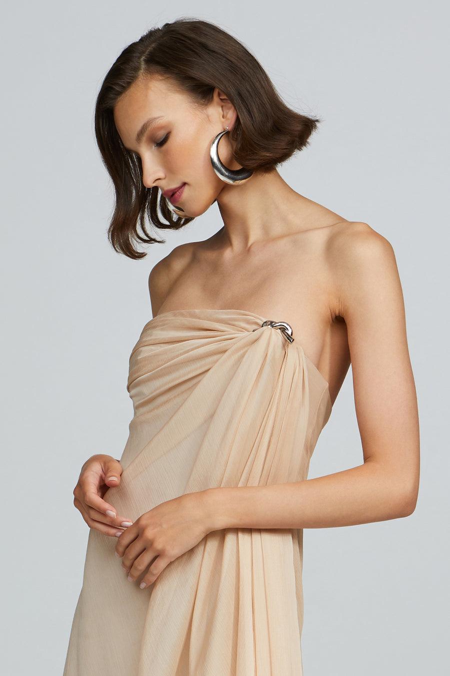 Halston Heritage Oyster Chiffon Gown