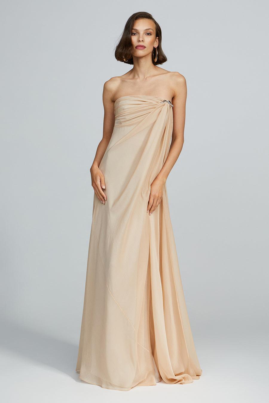 halston heritage Oyster Chiffon Gown