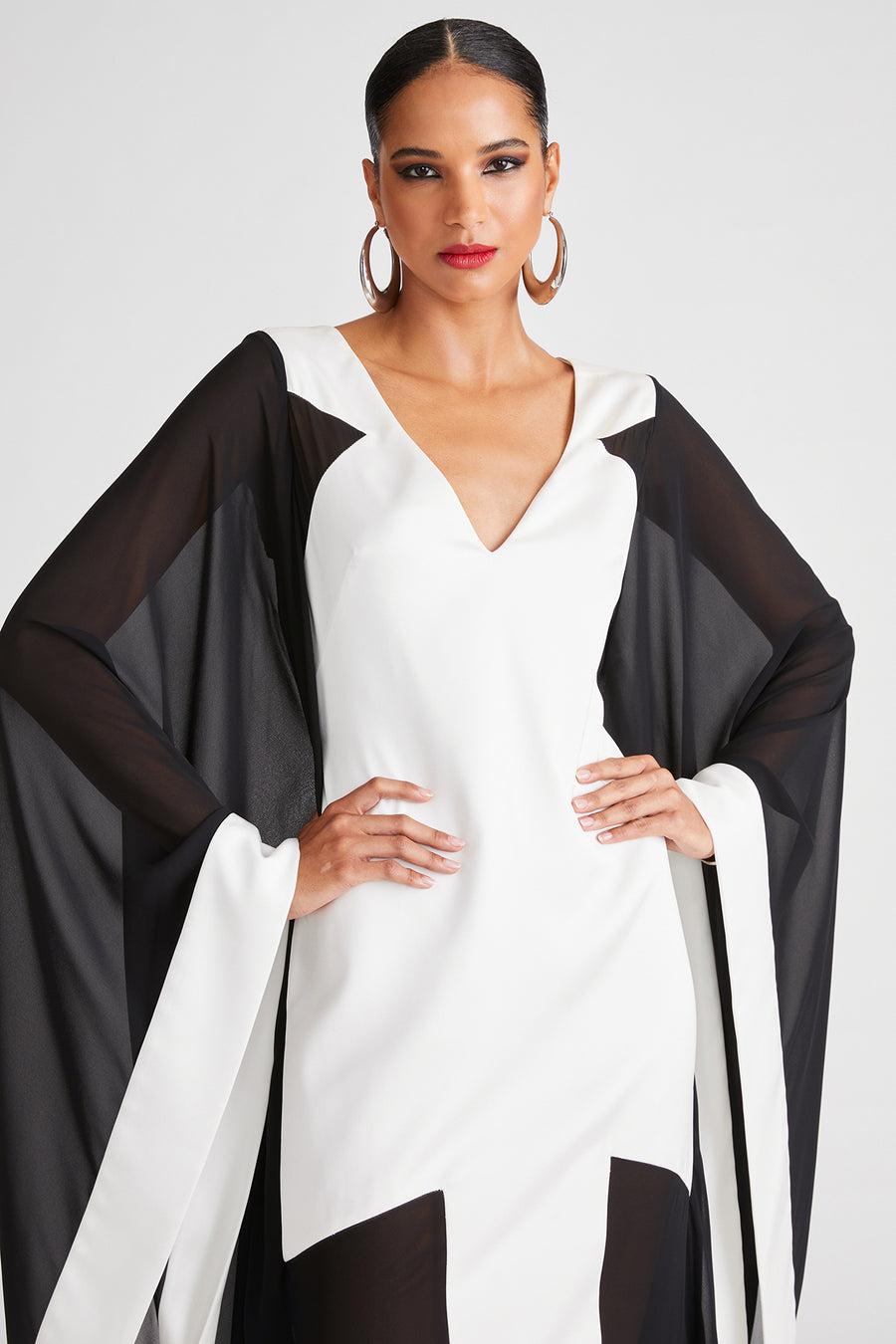 Halston Heritage Yara Gown In Satin & Chiffon