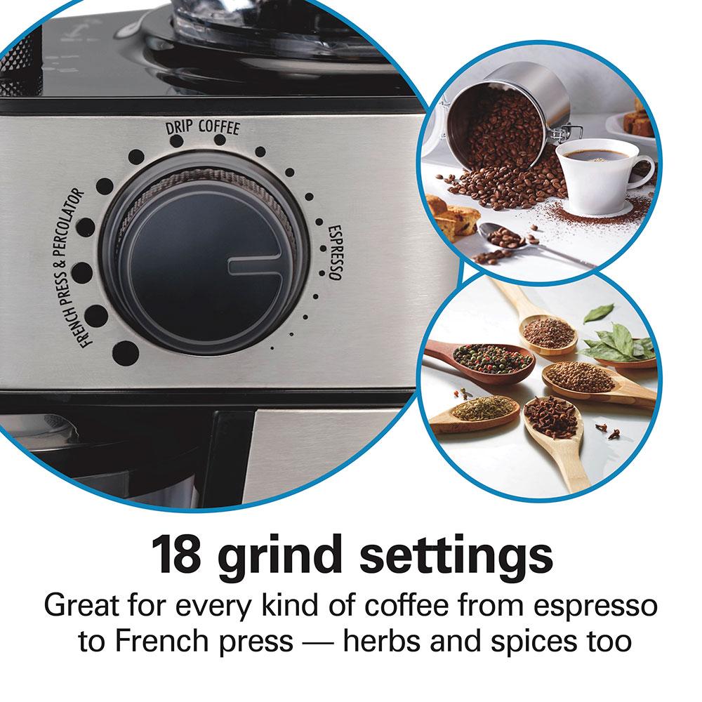 Hamilton Beach 2-14 Cup Burr Coffee Grinder With 18 Grind Settings