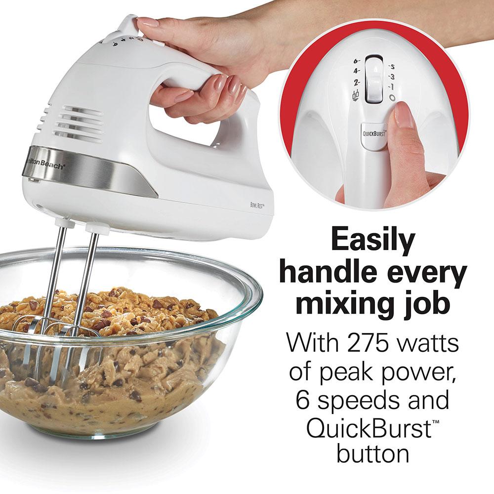 Hamilton Beach 6 Speed Hand Mixer With Snap-On Case White