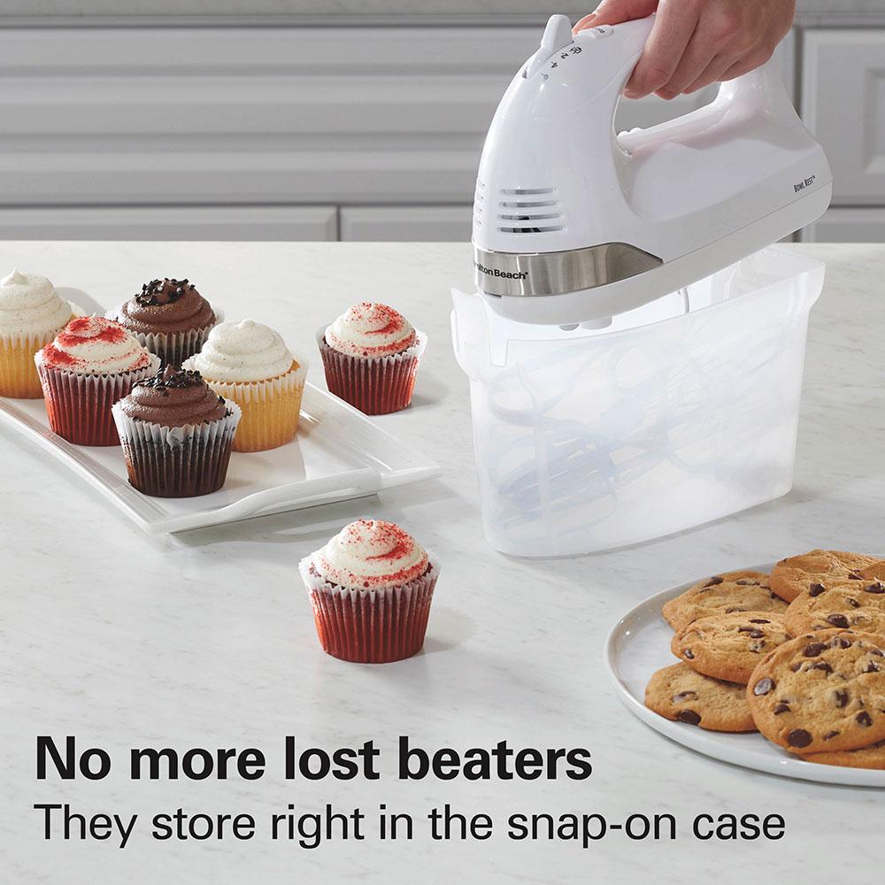Hamilton Beach 6 Speed Hand Mixer With Snap-On Case White