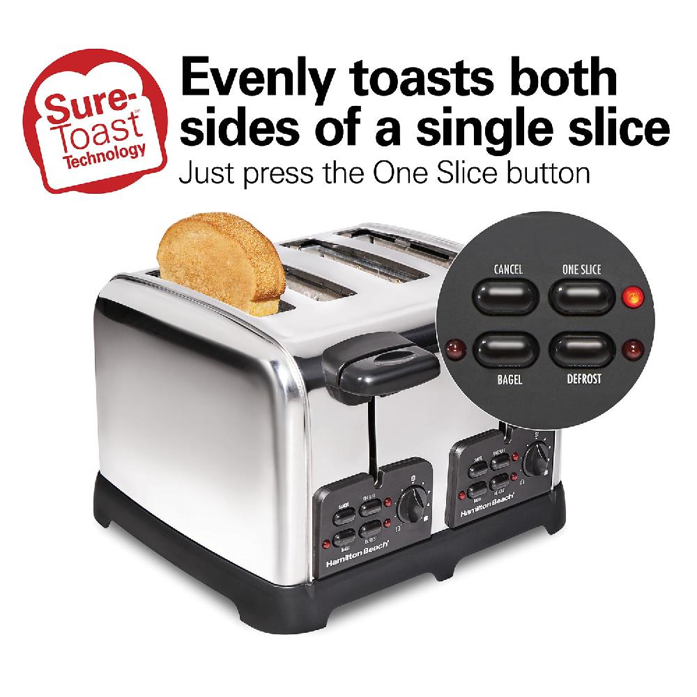 Hamilton Beach Classic 4 Slice Toaster With Sure-Toast Technology Stainless Steel
