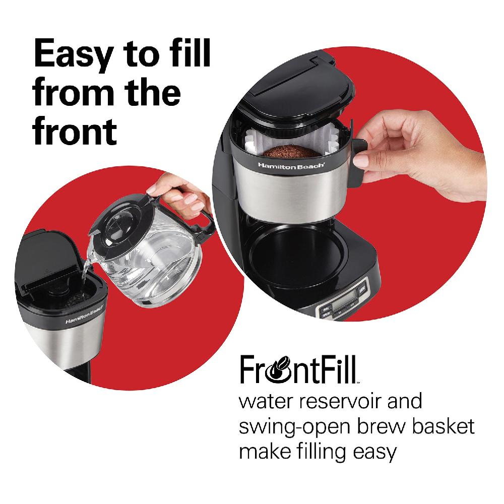 Hamilton Beach FrontFill® 5 Cup Compact Coffee Maker With Programmable Clock & Glass Carafe