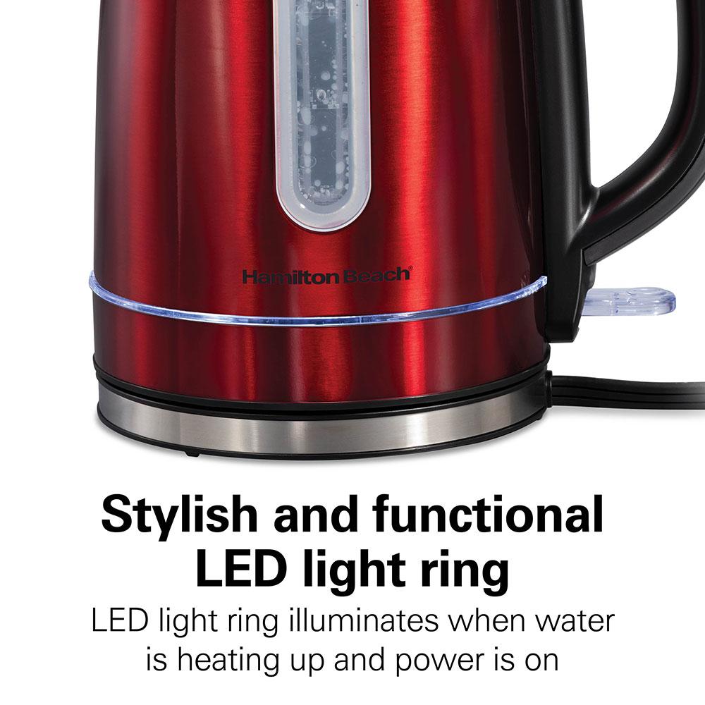 Hamilton Beach Stainless Steel Electric Kettle With LED Light Ring Red