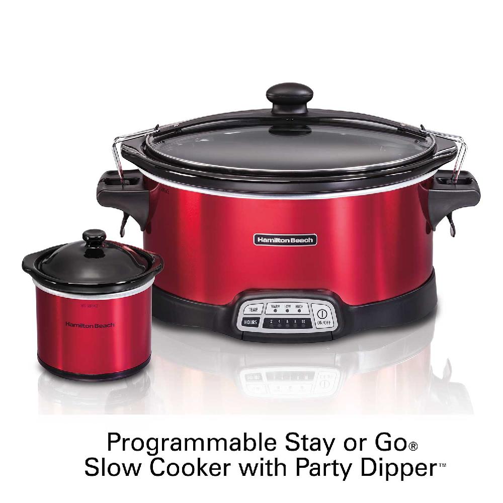 Hamilton Beach Stay Or Go® Programmable Slow Cooker With Party Dipper Red