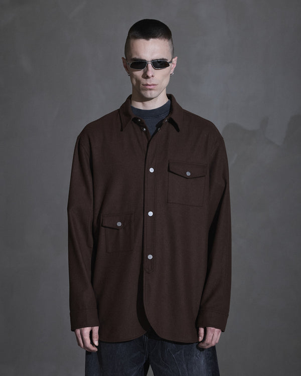 Han Kjobenhavn Army Overshirt - Cappuccino Brown