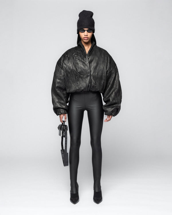 han kjobenhavn Crinkle Leather Bomber Jacket - Black