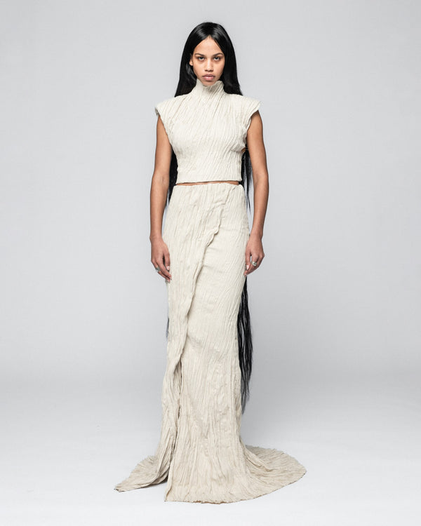 han kjobenhavn Crinkle Maxi Skirt - White Grey
