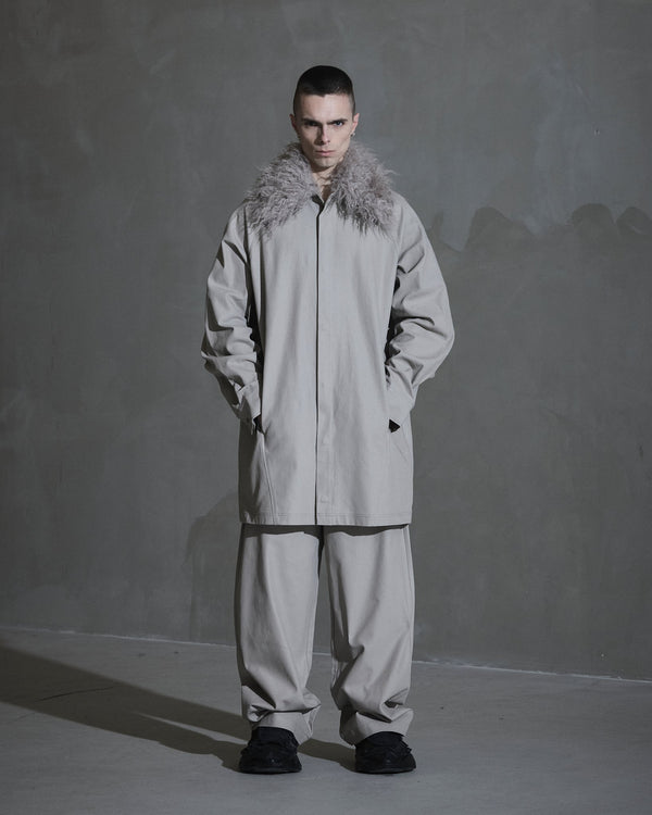 han kjobenhavn Faux Fur Collared Shirt - Rock Grey