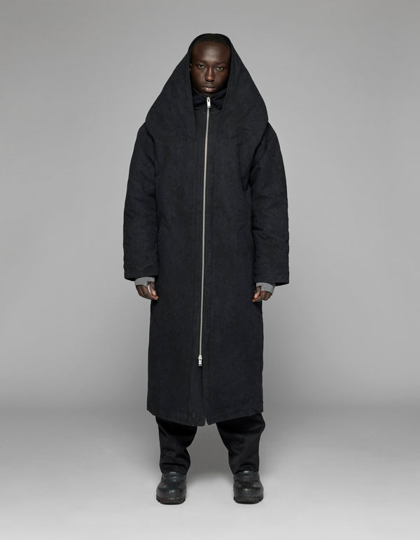 han kjobenhavn Padded Hood Jacquard Coat - Black