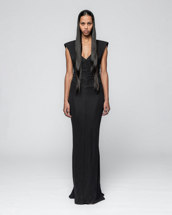 han kjobenhavn Heavy Crepe Jersey Hooded Dress - Anthracite Black