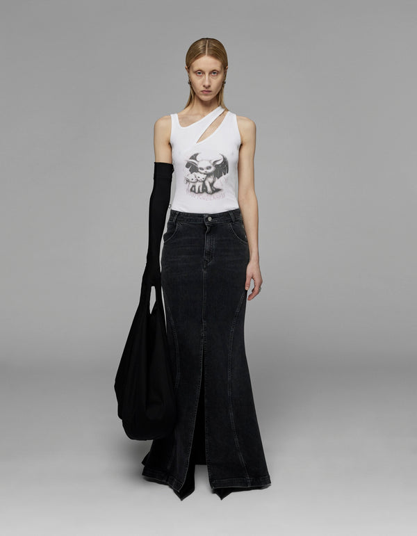 han kjobenhavn Ribbed Cut Out Graphic Print Top - Optic White