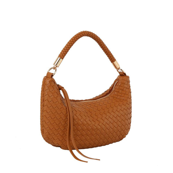 Handbag Republic Ecostitch Woven Briaded Handle Shoulder Beige